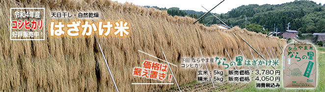循環型農業で安全・安心な米作り　新潟県特別栽培米コシヒカリ【ならの里】はざかけ米