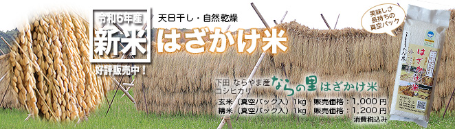 循環型農業で安全・安心な米作り　新潟県特別栽培米コシヒカリ【ならの里】はざかけ米